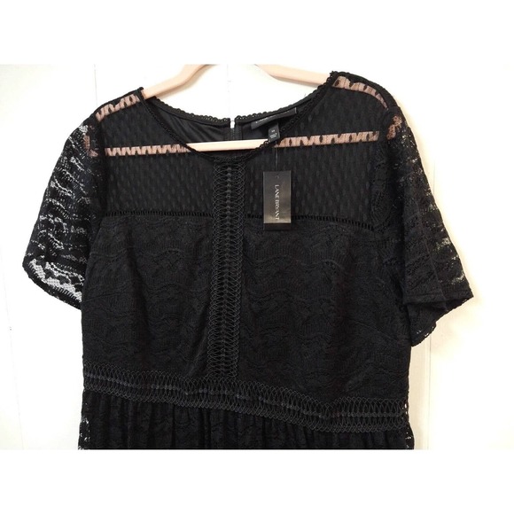 Lane Bryant WM 16 Dress NWT Black Short Sleeve Lace Zip Closure Ruffle Bottom - Picture 2 of 7